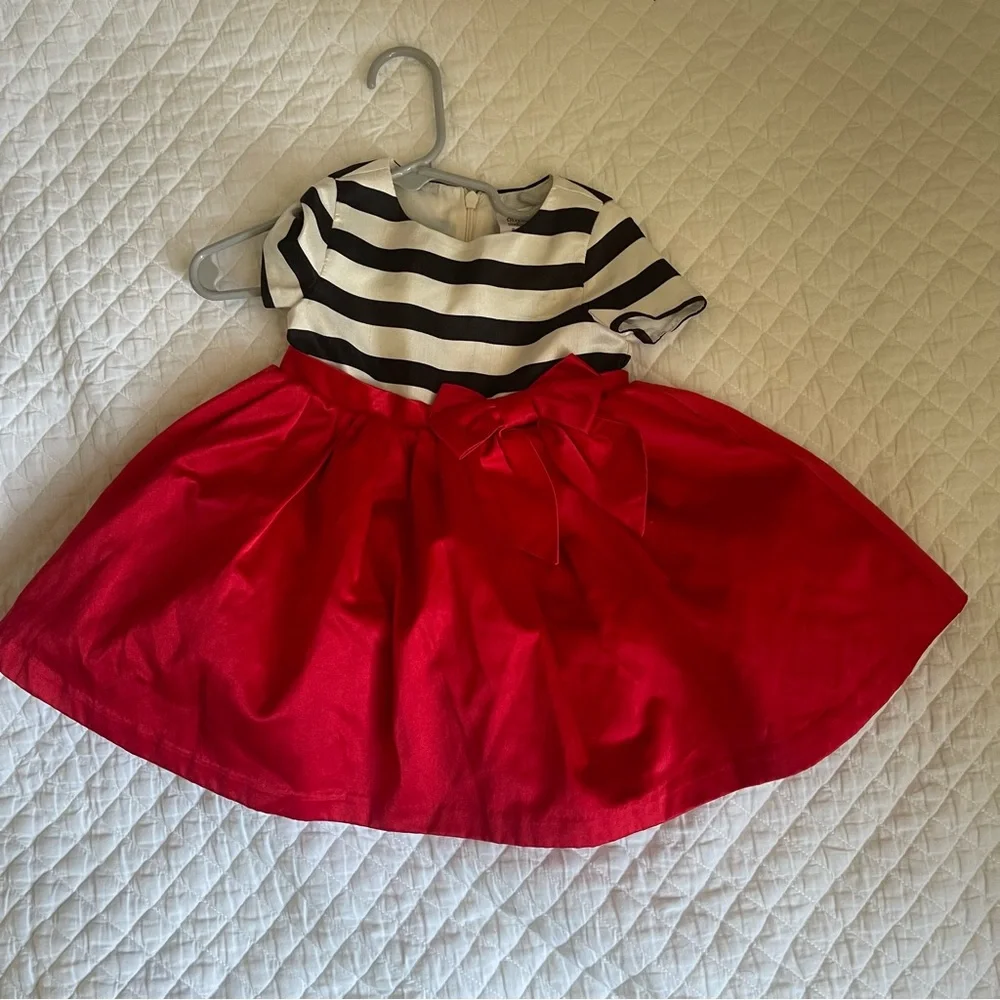 Olivia for Gymboree Baby Girls Red Black White Striped‎ Bow Holiday Dress 6-12M